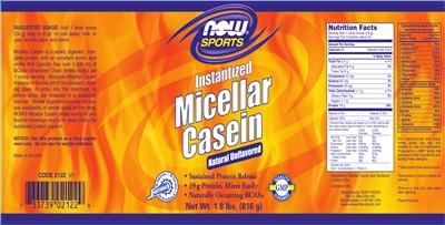 Photo of the NOW Sports Instantized Micellar Casein Natural Unflavored label