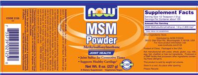 Photo of the NOW MSM Powder label