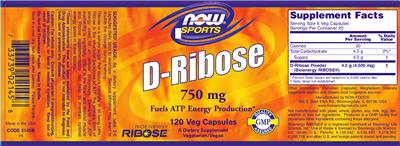 Photo of the NOW Sports D-Ribose 750 mg label