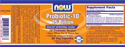 Photo of the NOW Probiotic-10 25 Billion label