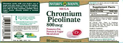 Photo of the Nature's Bounty Mega Chromium Picolinate 800 mcg label