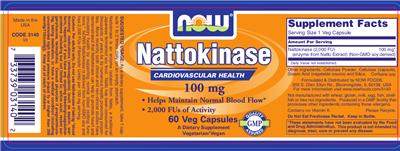 Photo of the NOW Nattokinase 100 mg label