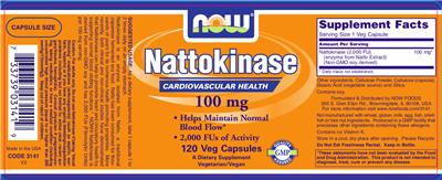 Photo of the NOW Nattokinase 100 mg label