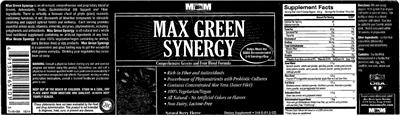 Label of Max Green Synergy Mixed Berry Flavor