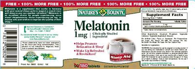 Photo of the Nature's Bounty Melatonin 1 mg label
