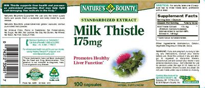 Photo of the Nature's Bounty Standardized Extract Milk Thistle 175 mg label