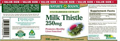 Photo of the Nature's Bounty Standardized Extract Milk Thistle 250 mg label
