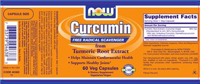 Photo of the NOW Curcumin From Turmeric Root Extract label