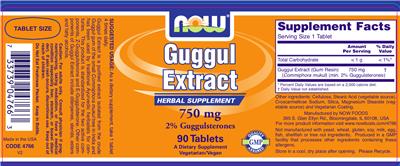 Photo of the NOW Guggul Extract 750 mg label