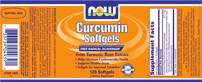 Photo of the NOW Curcumin Softgels From Turmeric Root Extract label
