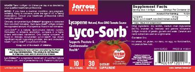 Photo of the Jarrow Formulas Lyco-Sorb 10 mg label