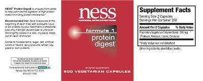 Photo of the NESS Nutritional Enzyme Support System Formula 1 Protein Digest label