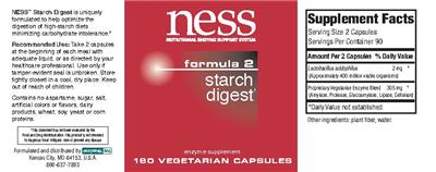 Photo of the NESS Nutritional Enzyme Support System Formula 2 Starch Digest label