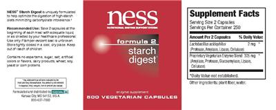 Photo of the NESS Nutritional Enzyme Support System Formula 2 Starch Digest label