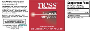 Photo of the NESS Nutritional Enzyme Support System Formula 3 Amylase label