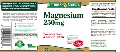 Photo of the Nature's Bounty Magnesium 250 mg label