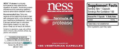 Photo of the NESS Nutritional Enzyme Support System Formula 4 Protease label