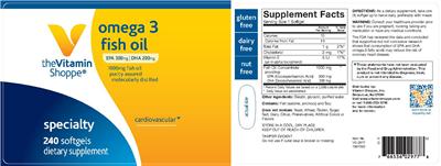 Photo of the The Vitamin Shoppe Omega 3 Fish Oil 1000 mg label