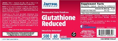 Photo of the Jarrow Formulas Glutathione Reduced label