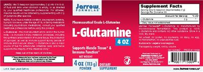 Photo of the Jarrow Formulas L-Glutamine Powder label