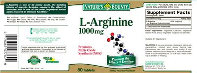 Photo of the Nature's Bounty L-Arginine 1000 mg label