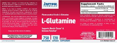 Photo of the Jarrow Formulas L-Glutamine 750 mg label