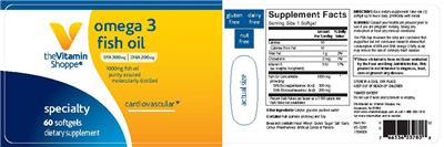 Photo of the The Vitamin Shoppe Omega 3 Fish Oil 1000 mg label