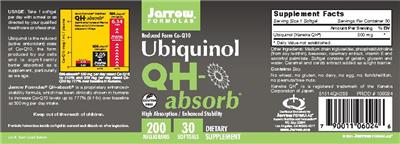 Photo of the Jarrow Formulas QH-absorb 200 mg label
