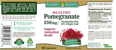 Photo of the Nature's Bounty Healthy Pomegranate 250 mg label