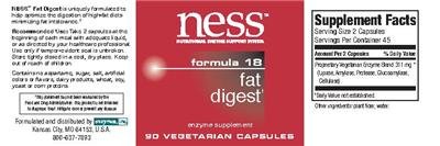 Photo of the NESS Nutritional Enzyme Support System Formula 18 Fat Digest label