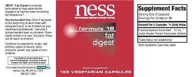 Photo of the NESS Nutritional Enzyme Support System Formula 18 Fat Digest label