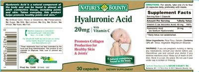 Photo of the Nature's Bounty Hyaluronic Acid 20 mg With Vitamin C label