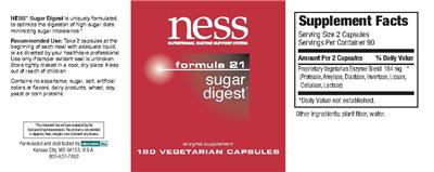 Photo of the NESS Nutritional Enzyme Support System Formula 21 Sugar Digest label