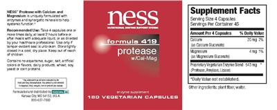 Photo of the NESS Nutritional Enzyme Support System Formula 419 Protease W/Cal-Mag label