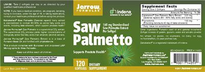 Photo of the Jarrow Formulas Saw Palmetto label