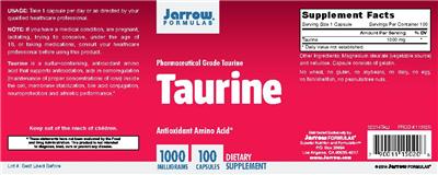 Photo of the Jarrow Formulas Taurine 1000 mg label