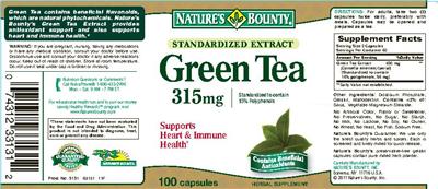 Photo of the Nature's Bounty Green Tea 315 mg label