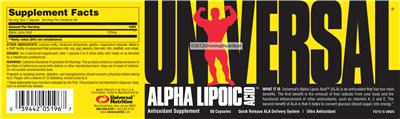 Photo of the Universal Alpha Lipoic Acid label