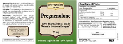 Photo of the Only Natural Pregnenolone 25 mg label
