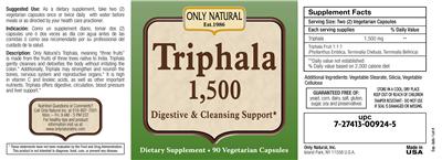 Photo of the Only Natural Triphala 1,500 label