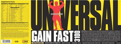 Photo of the Universal Gain Fast 3100 Pina-Colada Shake label
