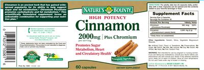 Photo of the Nature's Bounty High Potency Cinnamon Plus Chromium label