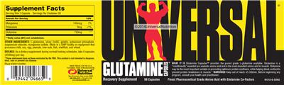 Photo of the Universal Glutamine Capsules label