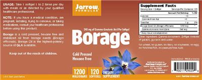 Photo of the Jarrow Formulas Borage 1200 mg label