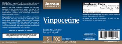 Photo of the Jarrow Formulas Vinpocetine 5 mg label