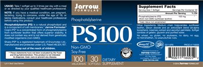 Photo of the Jarrow Formulas PS100 100 mg label