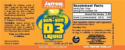 Photo of the Jarrow Formulas Yum-Yum D3 Liquid 200 IU Lemon Flavor label