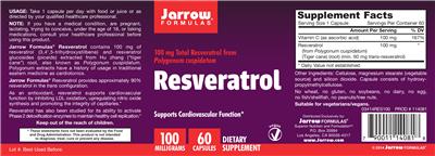 Photo of the Jarrow Formulas Resveratrol 100 mg label
