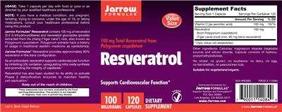 Photo of the Jarrow Formulas Resveratrol 100 mg label