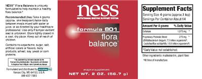 Photo of the NESS Nutritional Enzyme Support System Formula 801 Flora Balance label